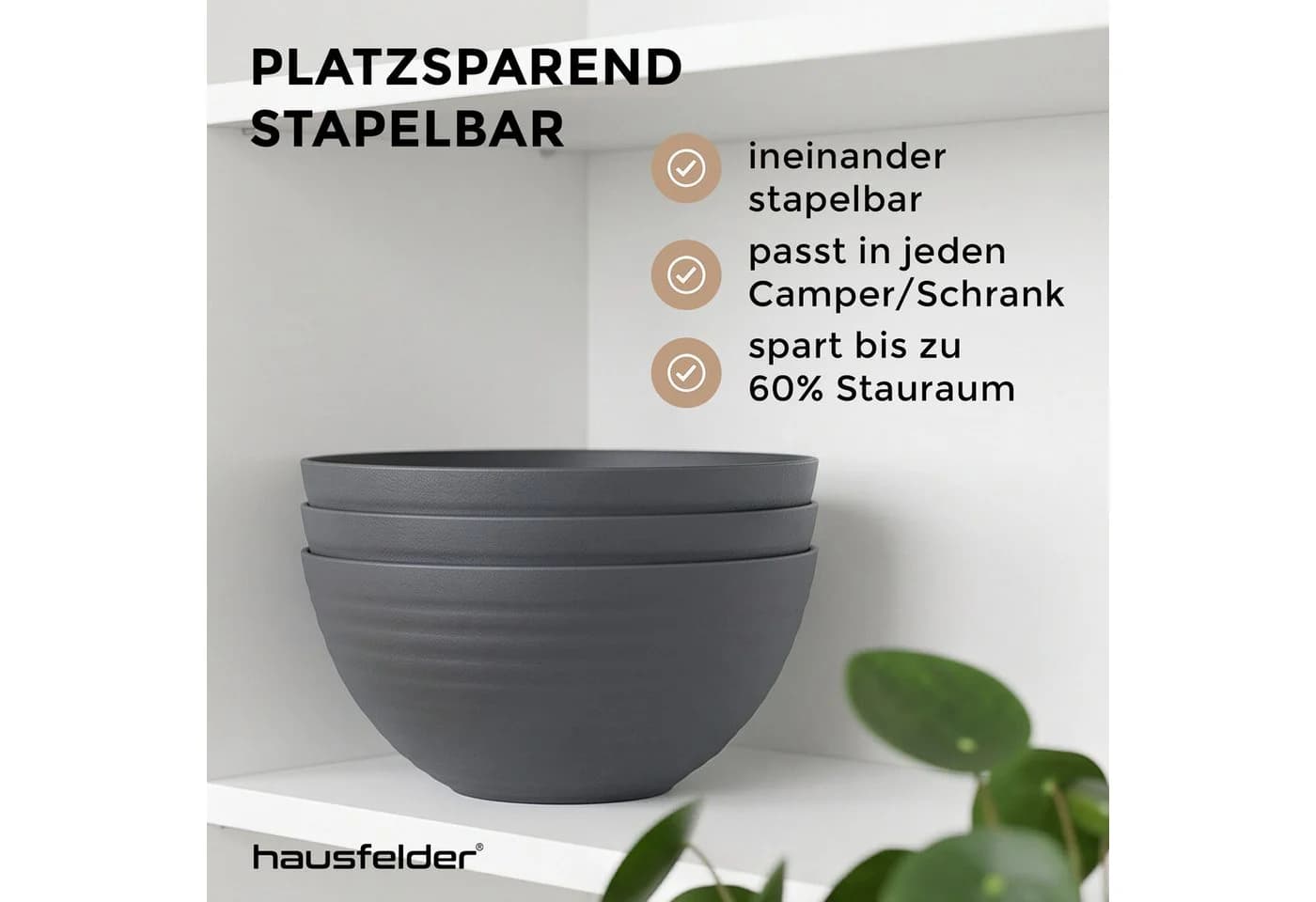 Hausfelder Servierschüssel Set 3-tlg. Schwarz Kunststoff BPA-frei - Bild 4