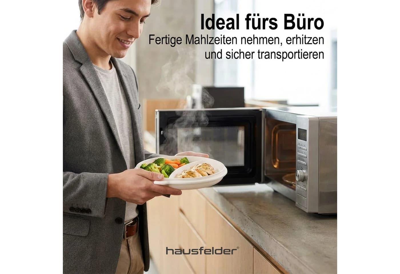Hausfelder Mikrowellenteller mit Deckel 2er Set Weiß - Bild 4