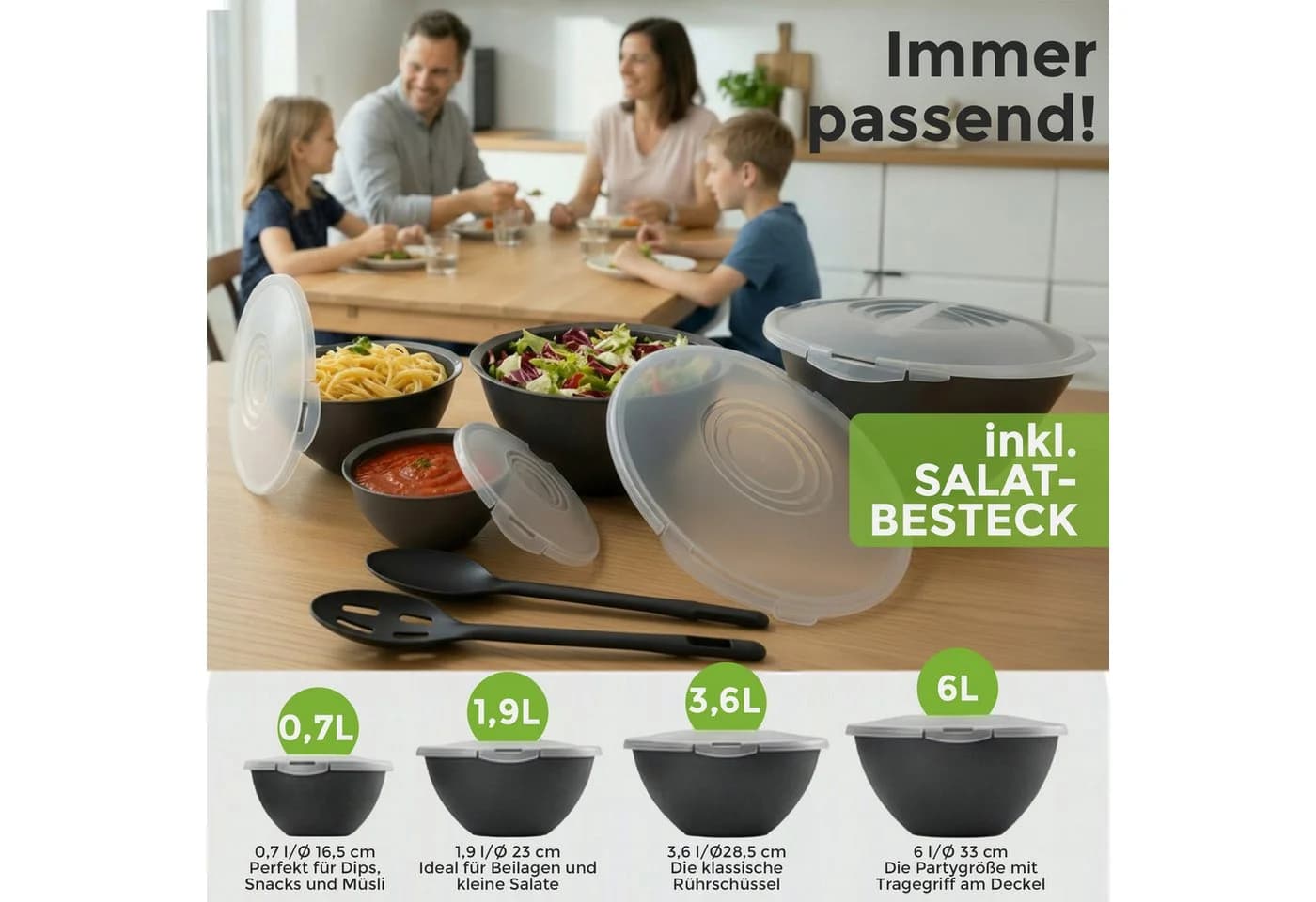 Hausfelder Salatschüssel Set 10-tlg. Kunststoff Schwarz