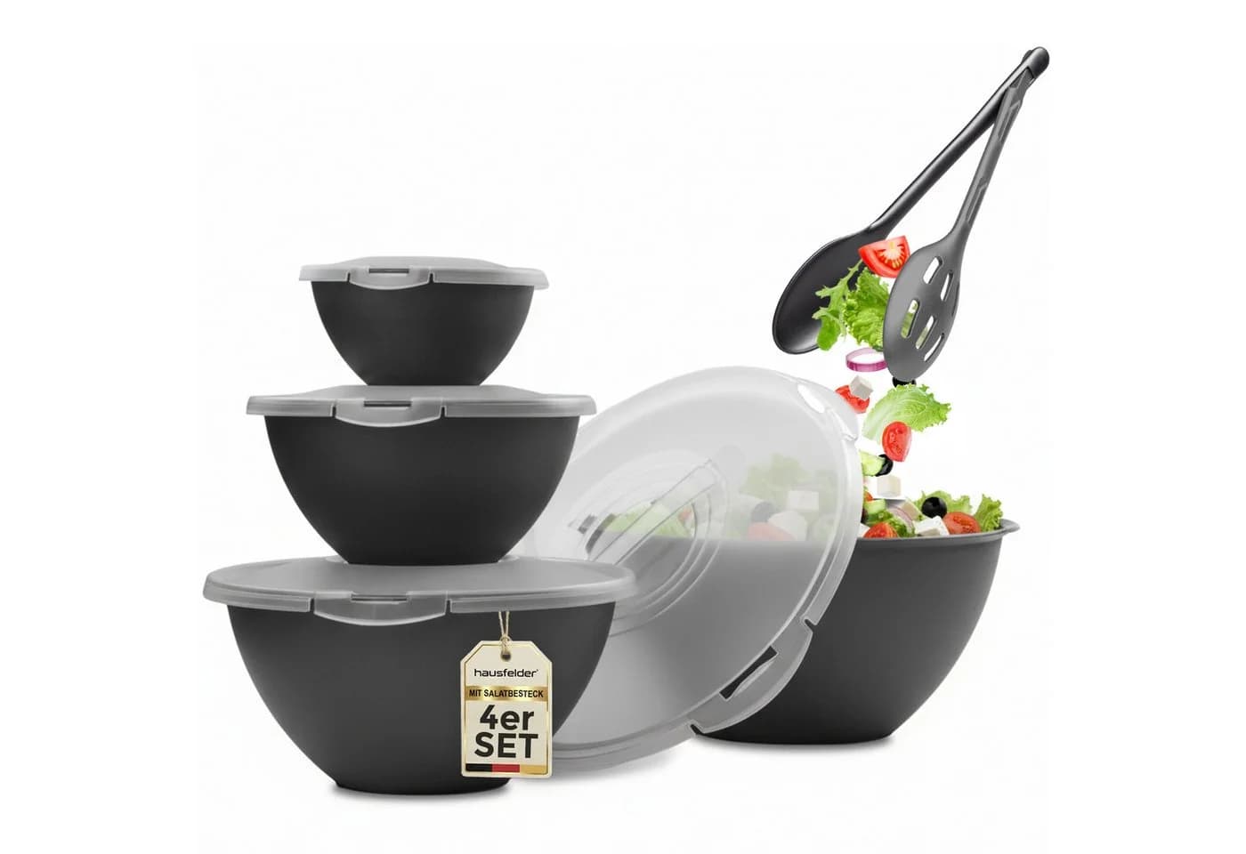 Hausfelder Salatschüssel Set 10-tlg. Kunststoff Schwarz - Bild 2