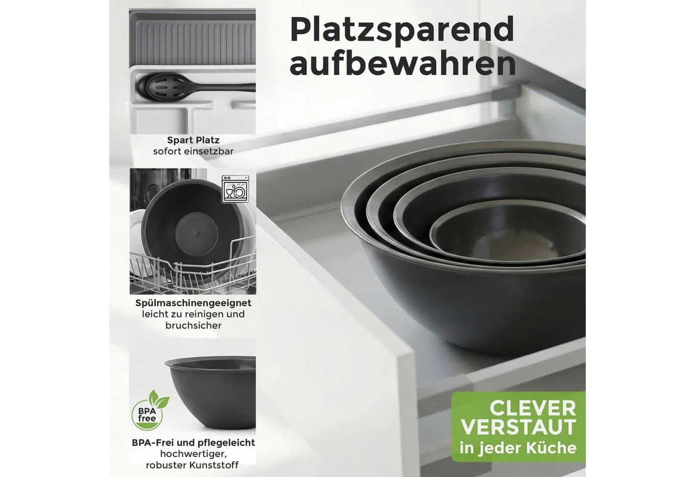 Hausfelder Salatschüssel Set 10-tlg. Kunststoff Schwarz - Bild 4