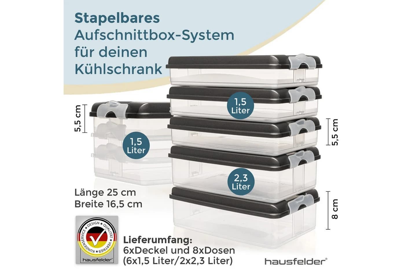 Hausfelder Frischhaltedose Aufschnittdosen Set 14-tlg. Anthrazit Kunststoff - Bild 3