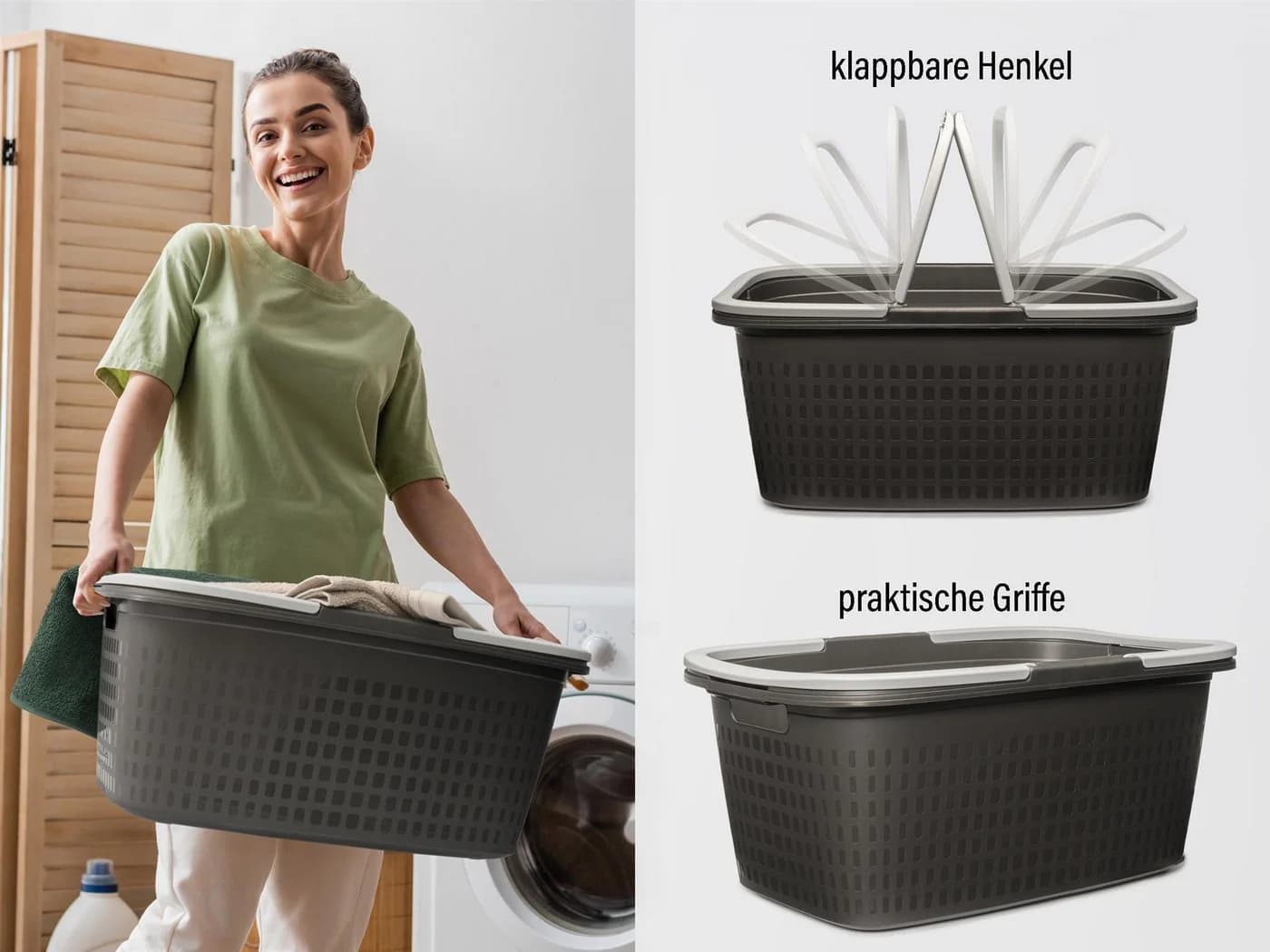 Hausfelder Wäschekorb Set 2x 35L Anthrazit-Schwarz Kunststoff