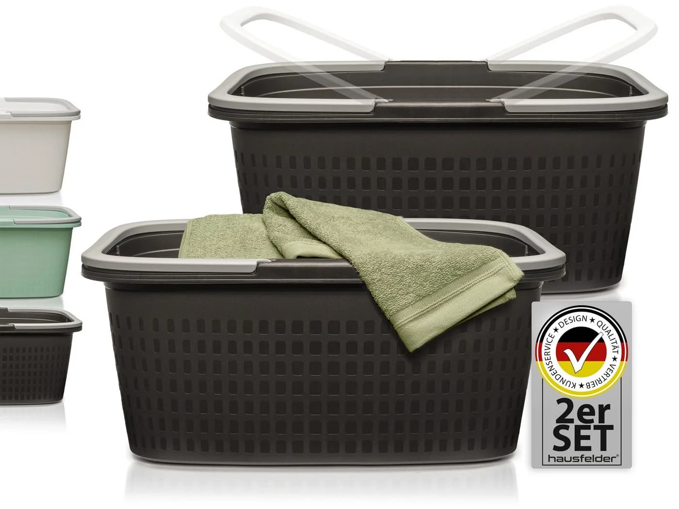Hausfelder Wäschekorb Set 2x 35L Anthrazit-Schwarz Kunststoff - Bild 2
