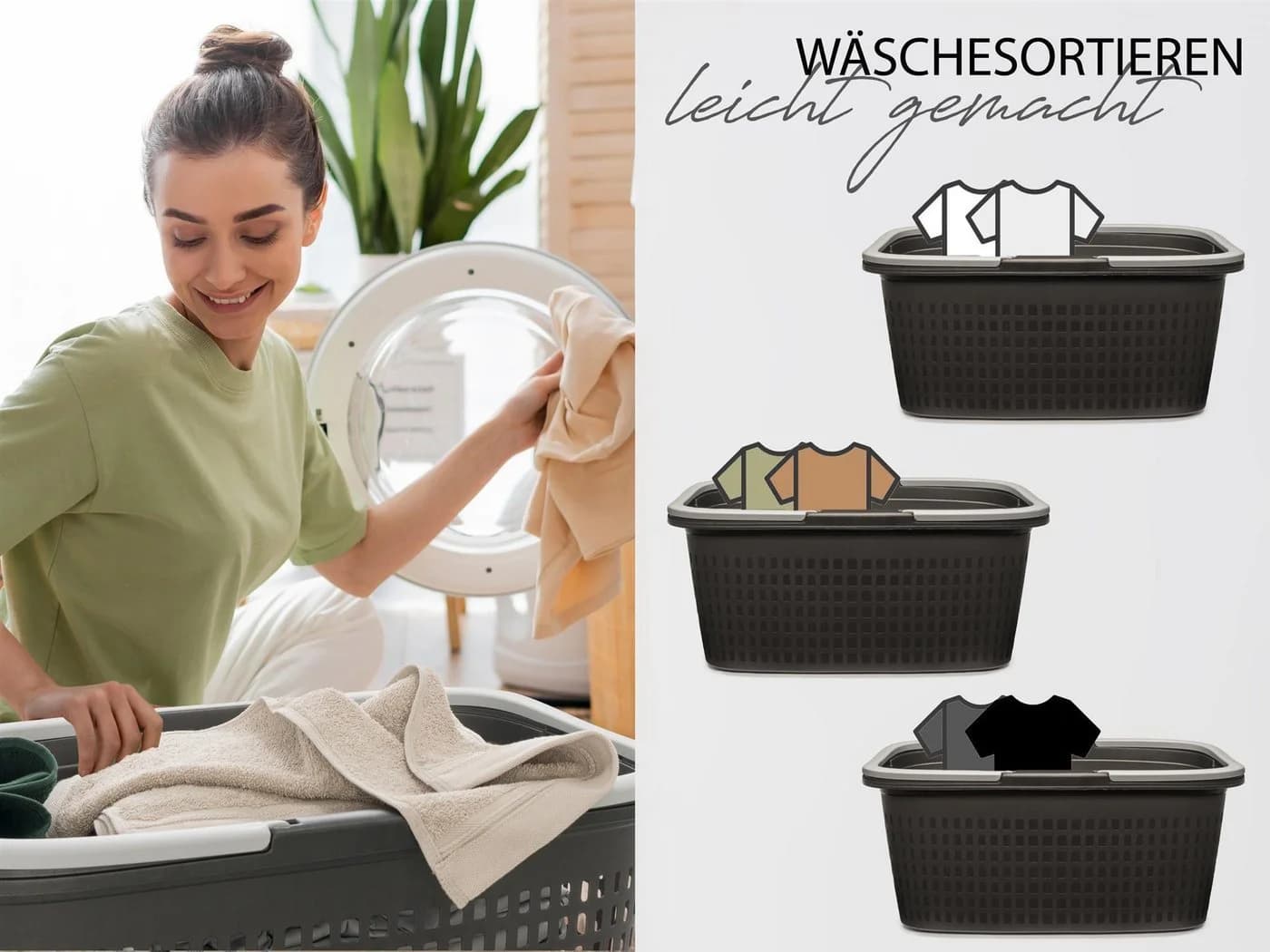 Hausfelder Wäschekorb Set 2x 35L Anthrazit-Schwarz Kunststoff - Bild 3