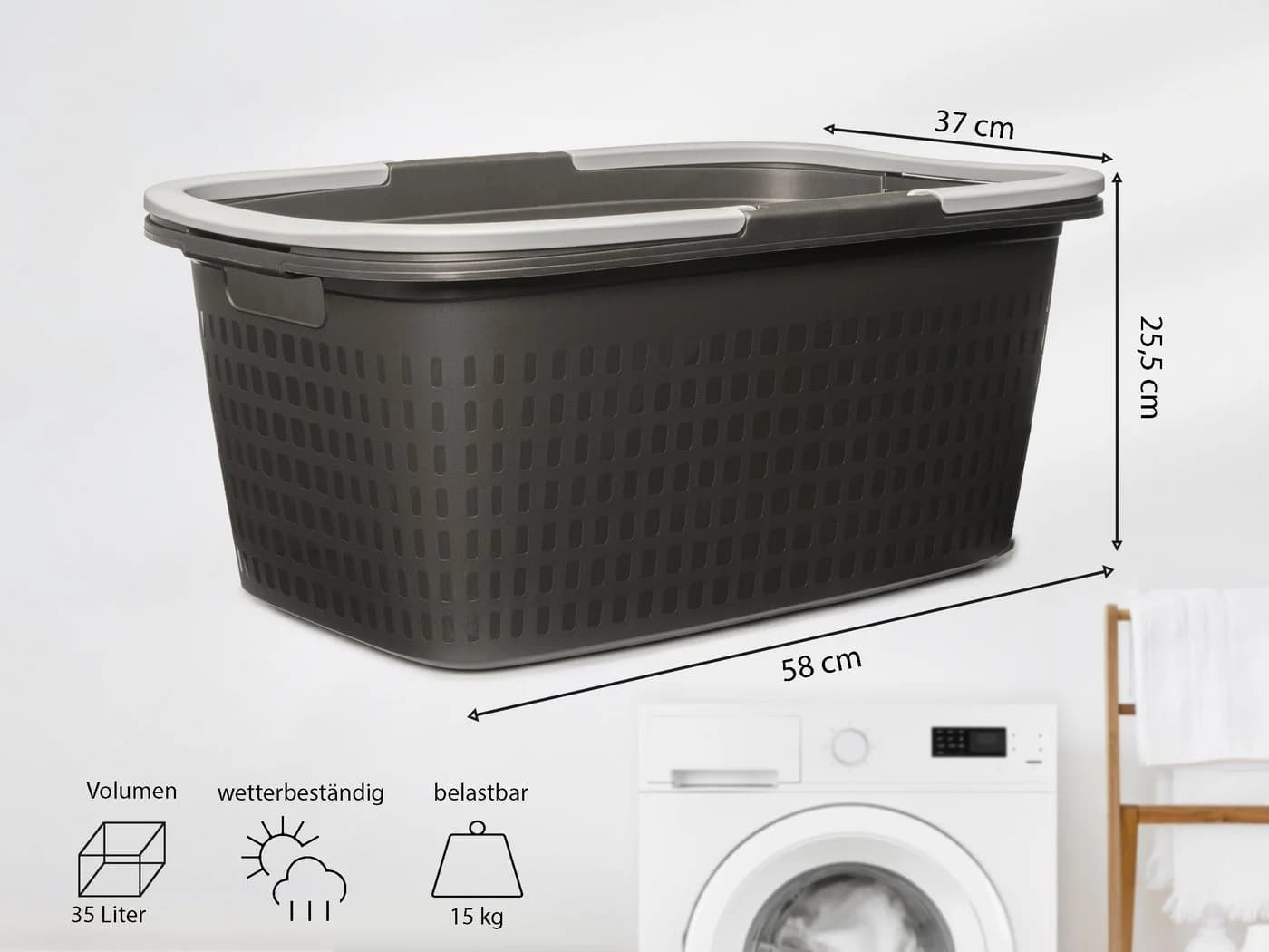 Hausfelder Wäschekorb Set 2x 35L Anthrazit-Schwarz Kunststoff - Bild 4