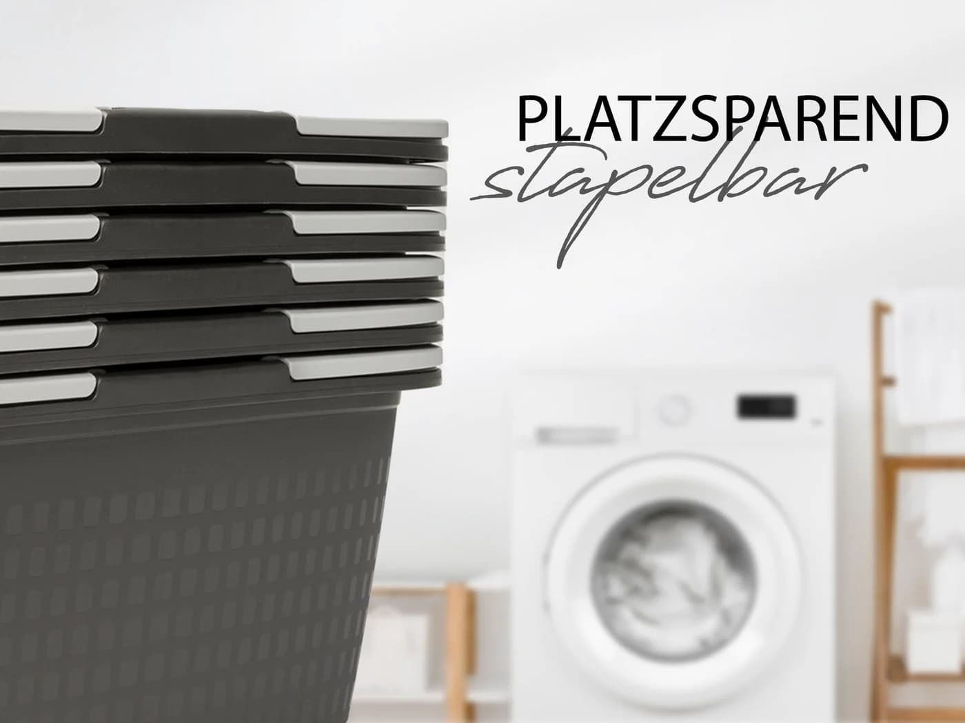 Hausfelder Wäschekorb Set 2x 35L Anthrazit-Schwarz Kunststoff - Bild 5