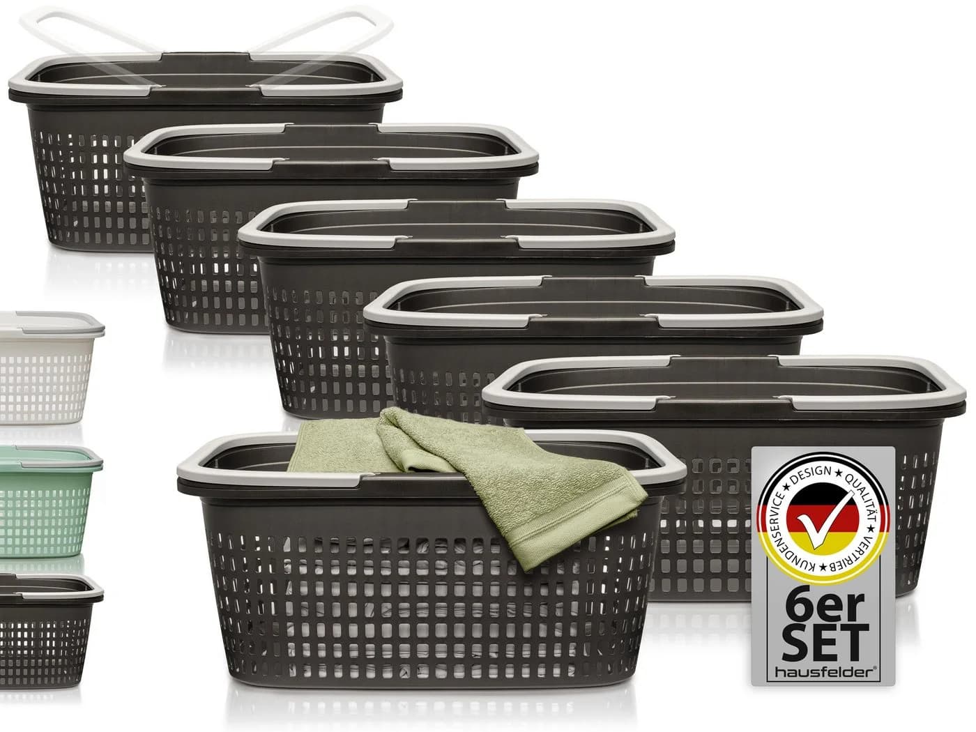 Hausfelder Wäschekorb Set 6-tlg. Anthrazit-Schwarz mit Griffen - Bild 2
