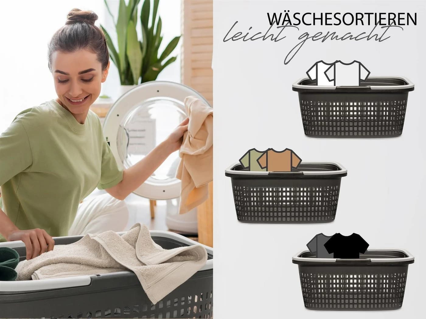 Hausfelder Wäschekorb Set 6-tlg. Anthrazit-Schwarz mit Griffen - Bild 3