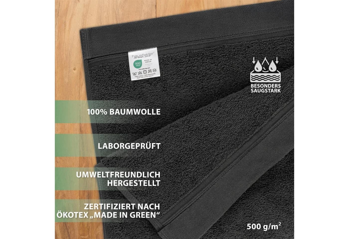 Hausfelder Gästehandtücher 12er Set 50x30cm Anthrazit Baumwolle - Bild 3