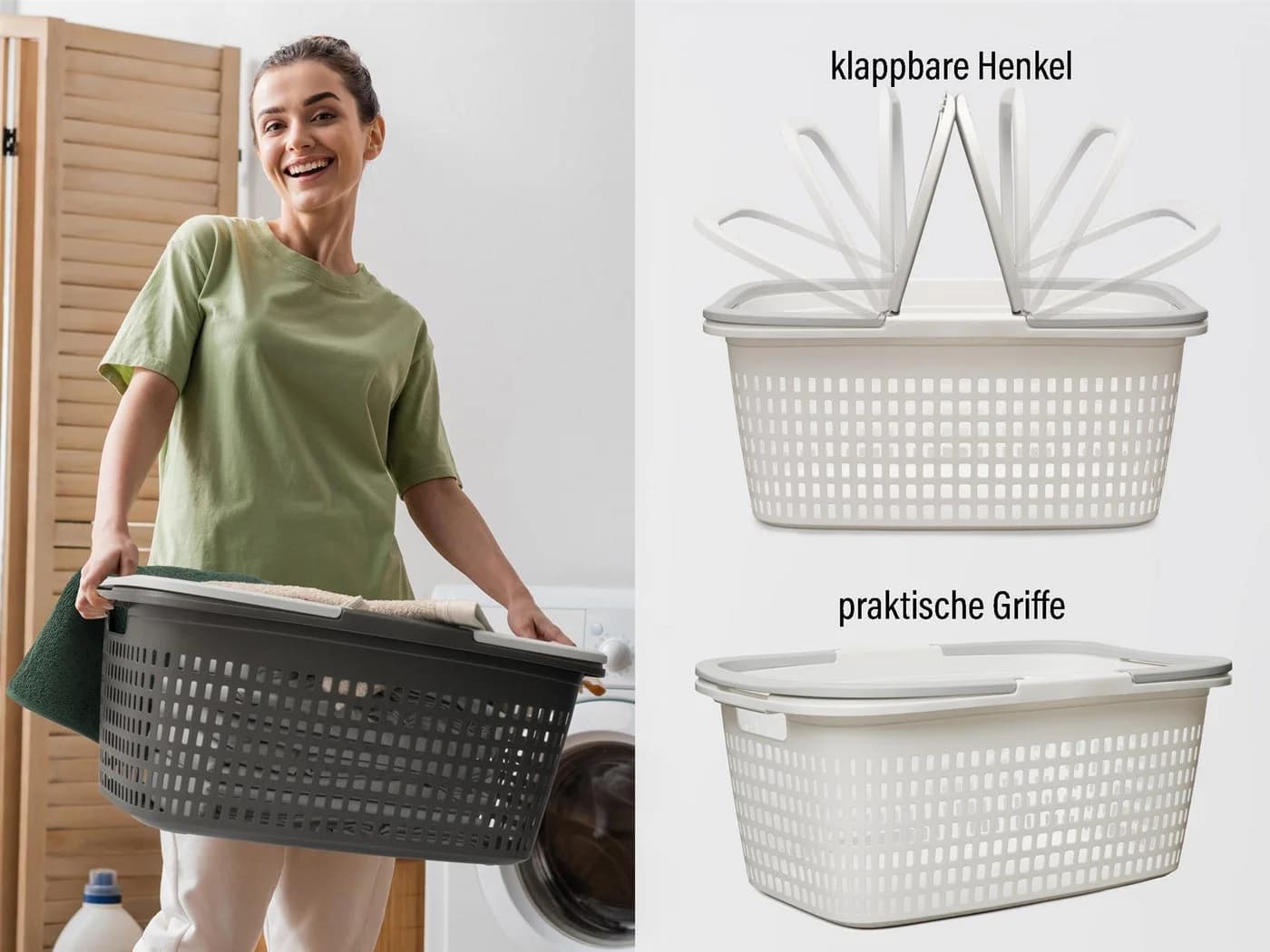 Hausfelder Wäschekorb Set 2x 35L Weiß Kunststoff