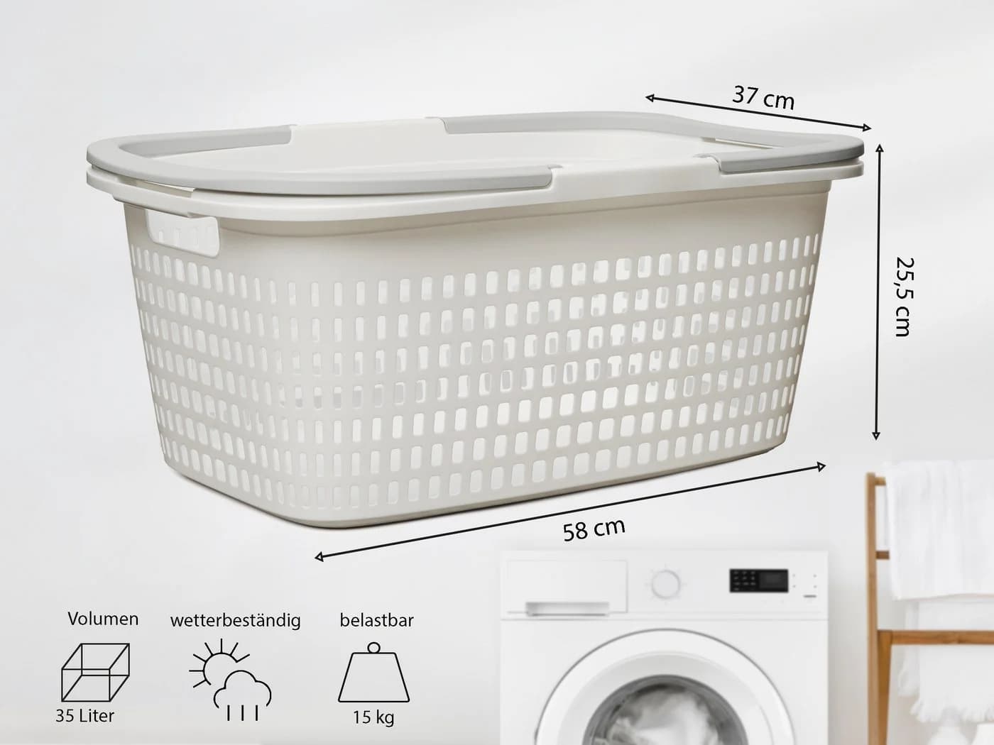 Hausfelder Wäschekorb Set 2x 35L Weiß Kunststoff - Bild 3