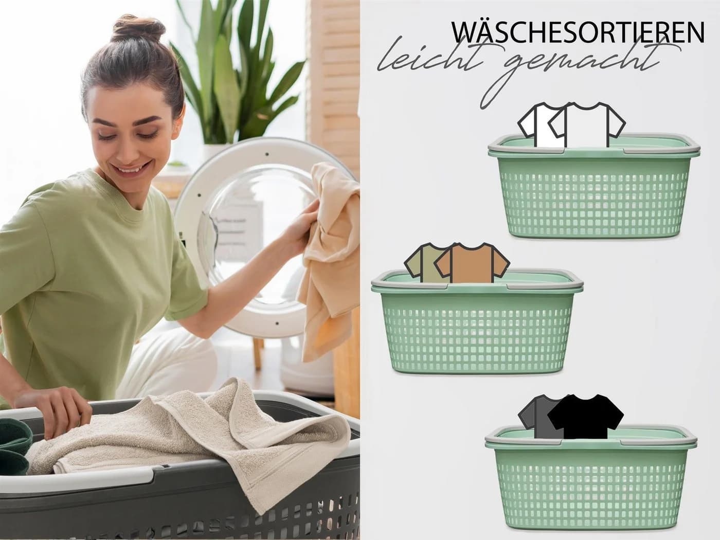 Hausfelder Wäschekorb Set 35l Grün Kunststoff
