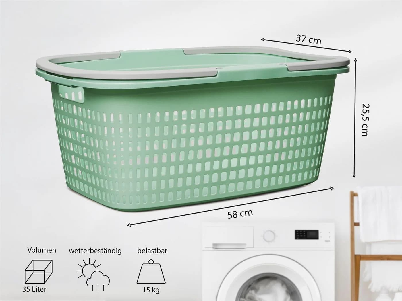 Hausfelder Wäschekorb Set 3x Jadegrün Kunststoff mit Henkeln - Bild 4