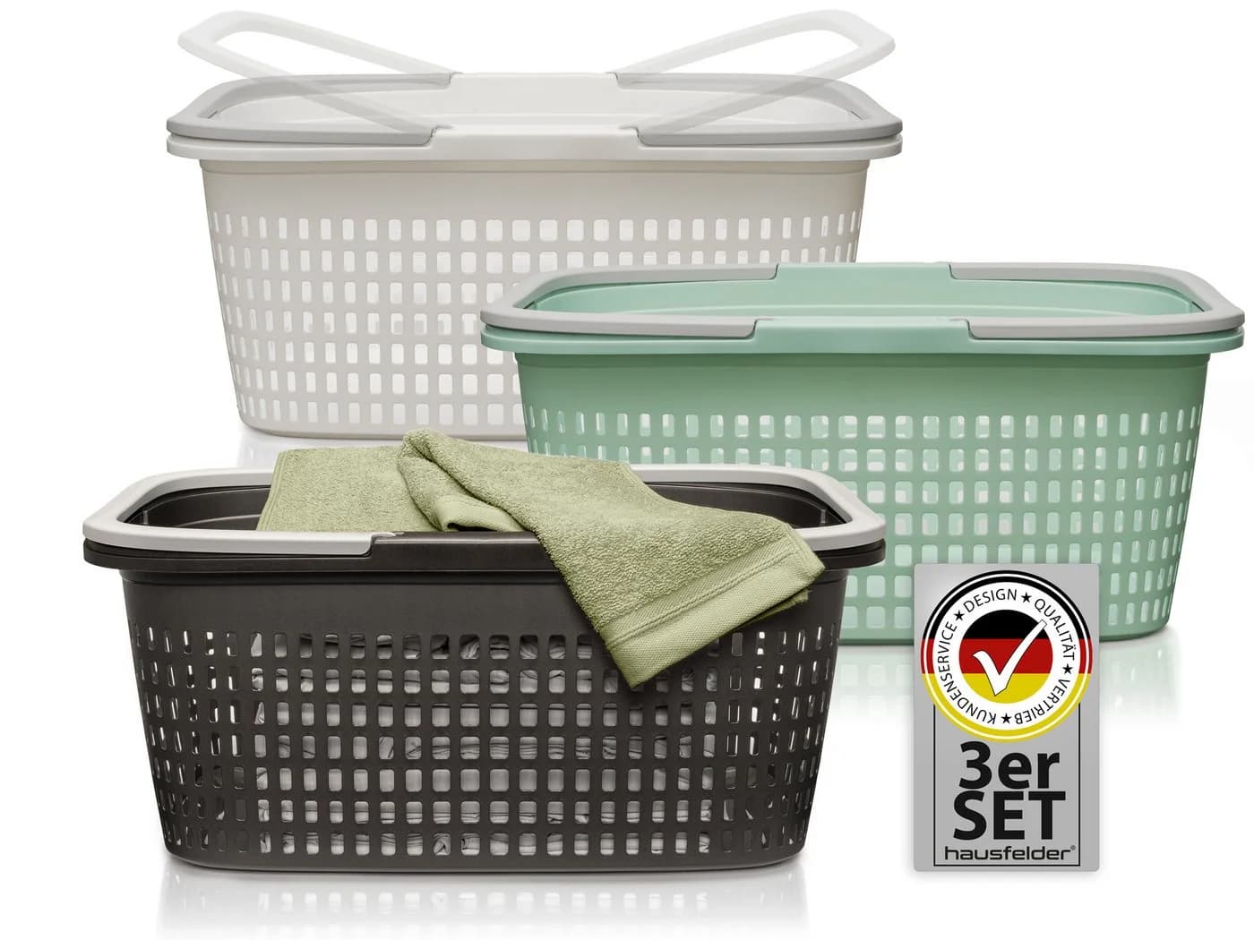Hausfelder Wäschekorb Set 3x 35l Bunt Anthrazit Kunststoff - Bild 2