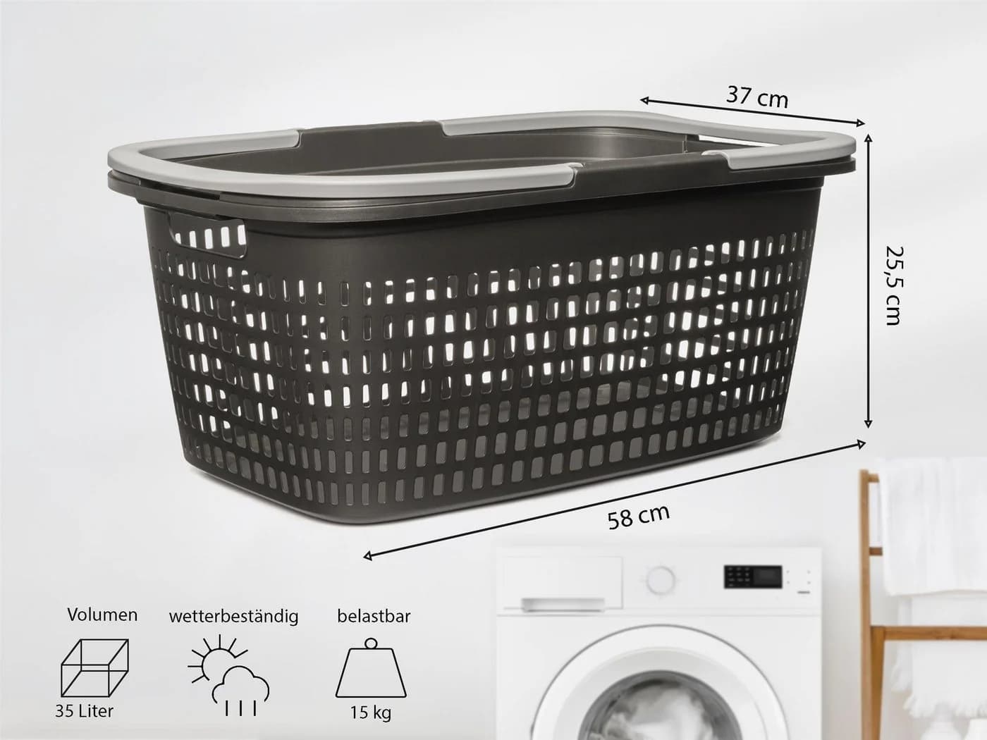 Hausfelder Wäschekorb Set 3x 35l Bunt Anthrazit Kunststoff - Bild 4