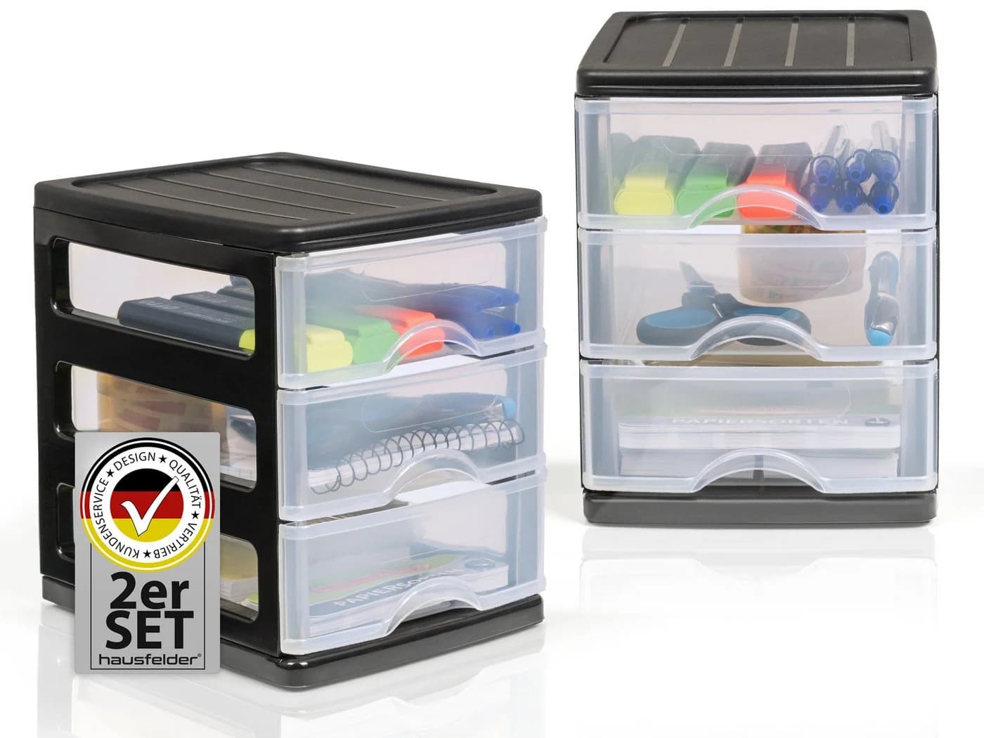 Hausfelder Schubladenbox A6 2er-Set mit 3 Schubladen, transparent, BPA-frei - Bild 2