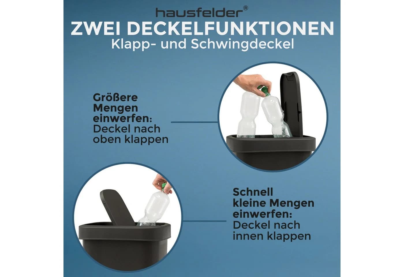 Hausfelder Mülleimer 10L Schwarz mit Klapp-Schwingdeckel - Bild 3