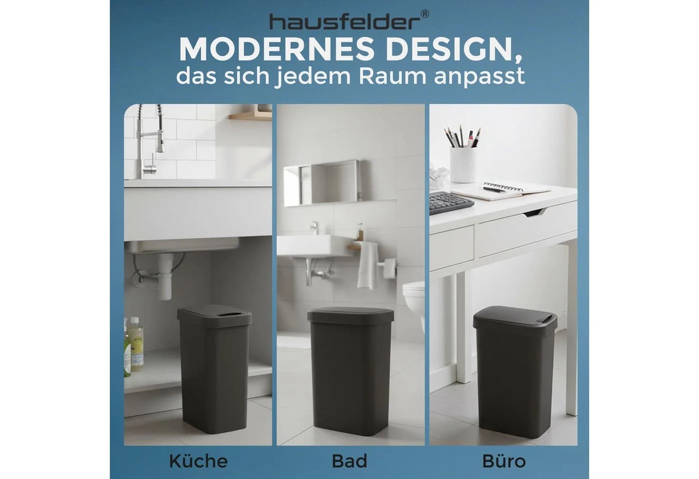 Hausfelder Mülleimer 10L Schwarz mit Klapp-Schwingdeckel - Bild 4