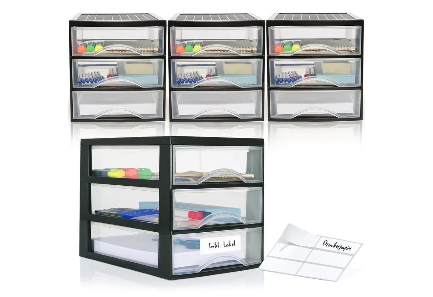 Hausfelder Schubladenbox 4er-Set A4 3 Fächer Transparent - Bild 2