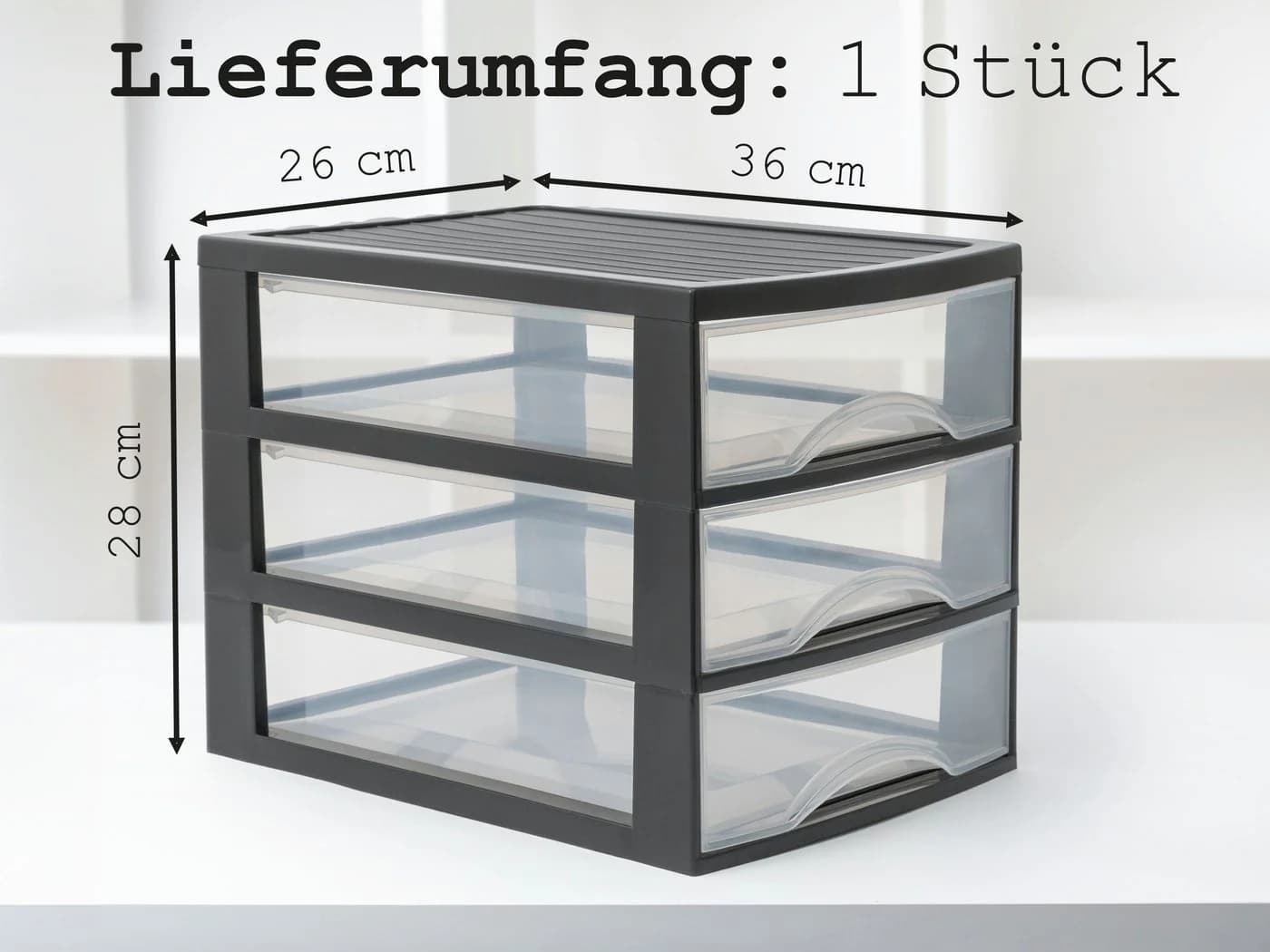 Hausfelder Schubladenbox 4er-Set A4 3 Fächer Transparent - Bild 3