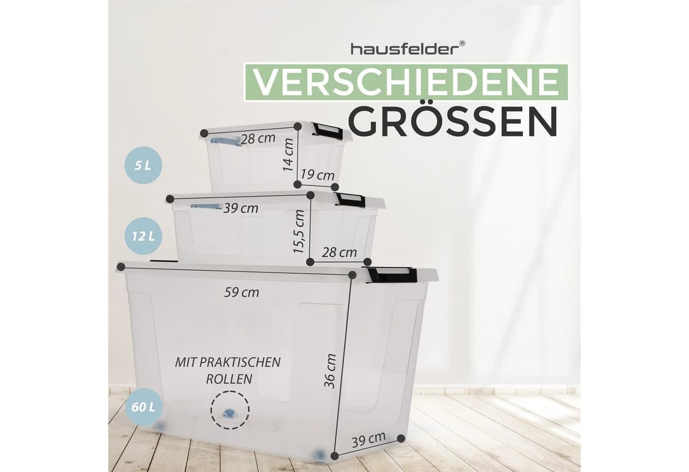Hausfelder Aufbewahrungsbox 12l 10er Set Transparent Weiß