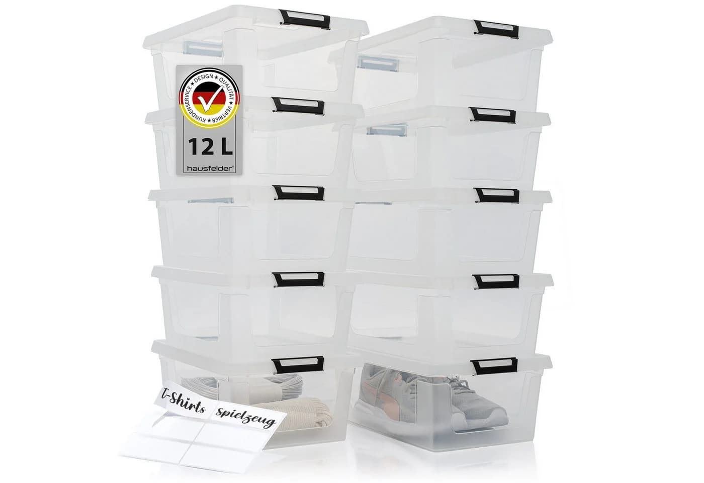 Hausfelder Aufbewahrungsbox 12l 10er Set Transparent Weiß - Bild 2