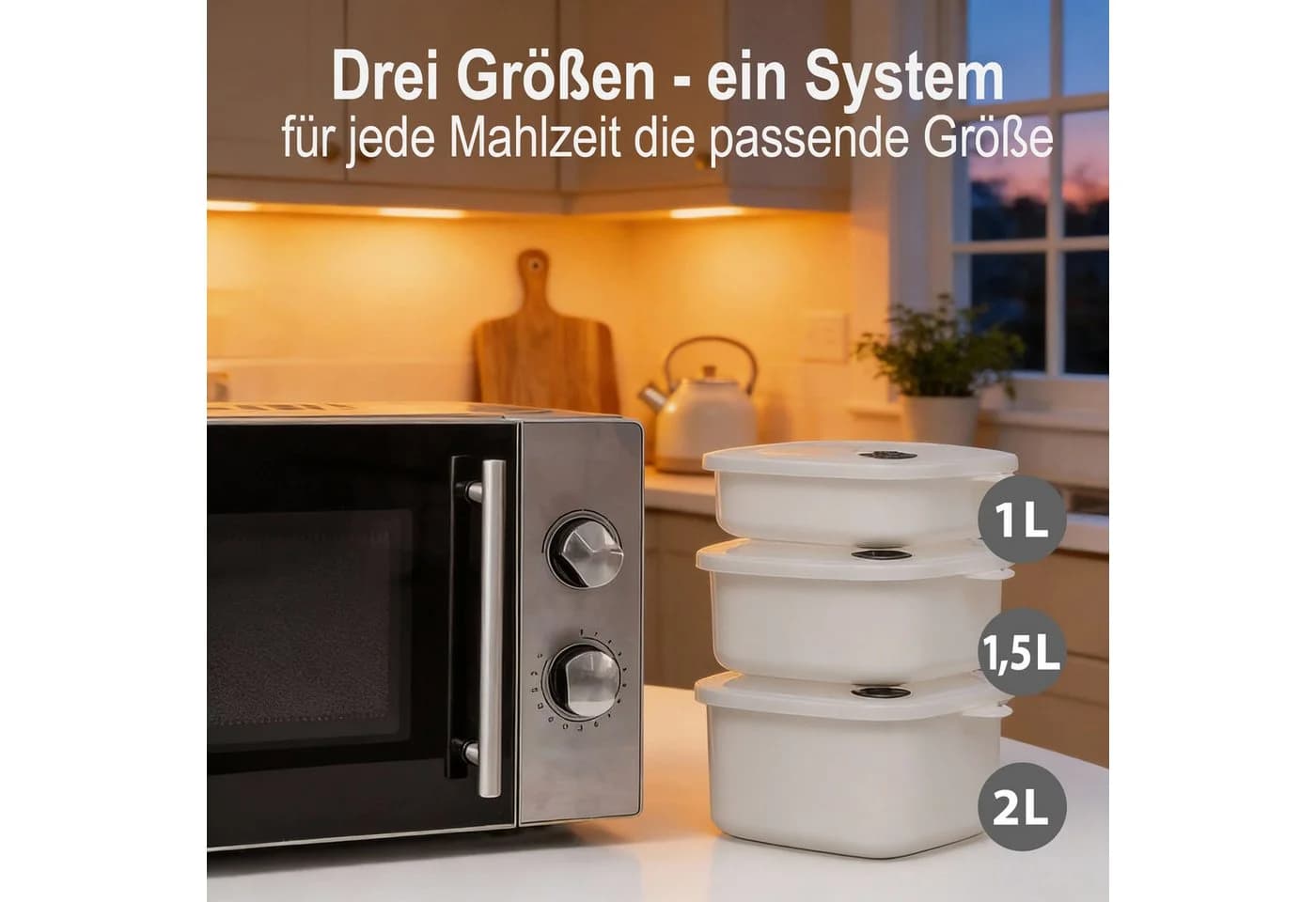 Hausfelder Mikrowellenbehälter 2er Set 2x2L Weiß BPA-frei - Bild 3