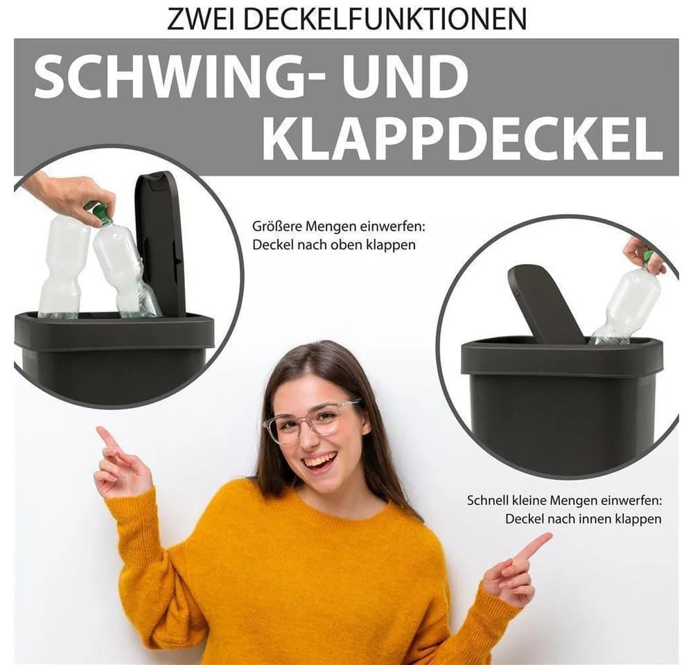 Hausfelder Mülleimer 25 Liter 2er Set Schwarz mit Klappdeckel - Bild 3