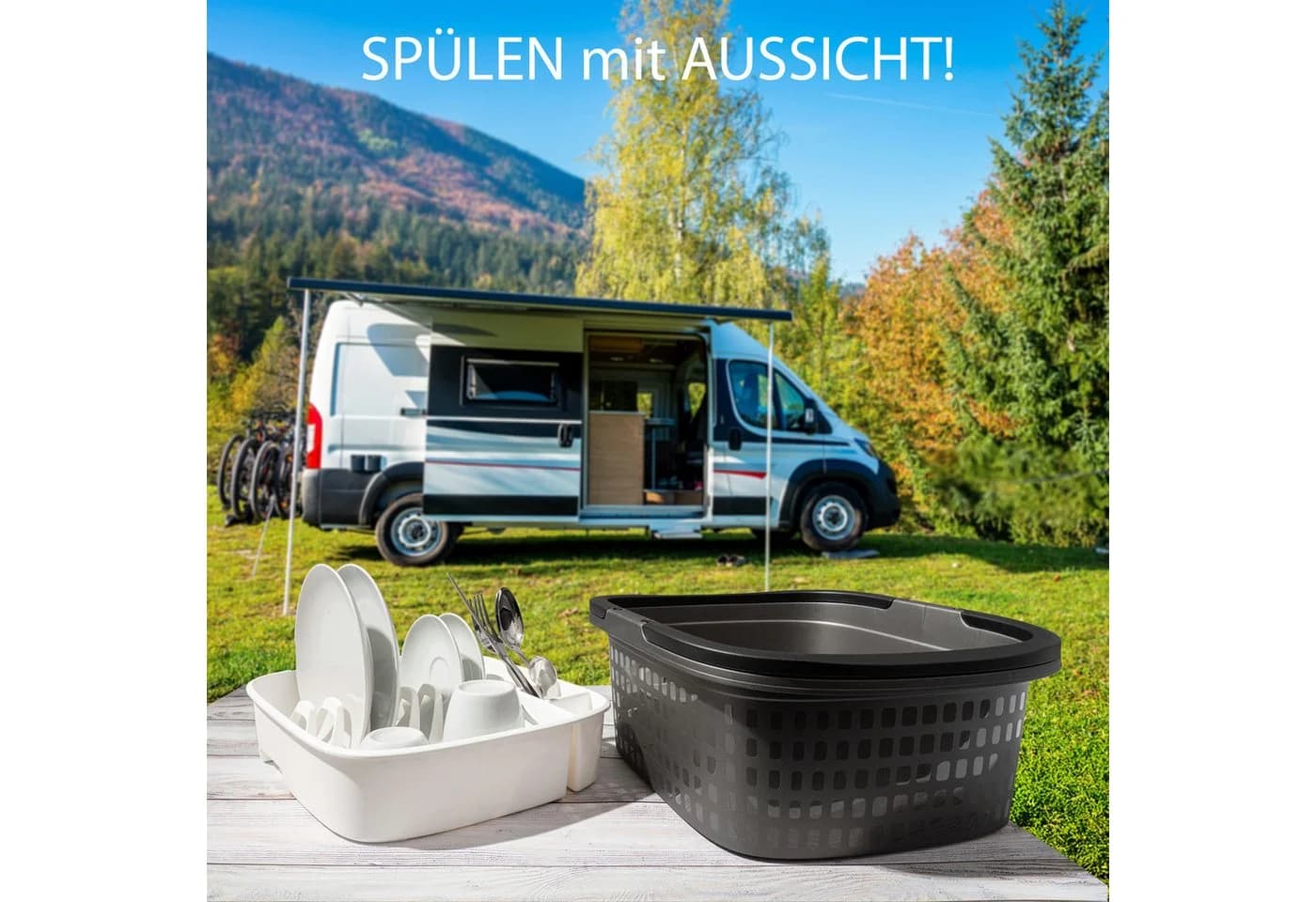 Hausfelder Kunststoffspüle Camping Spülset 2er Set Anthrazit Weiß - Bild 4