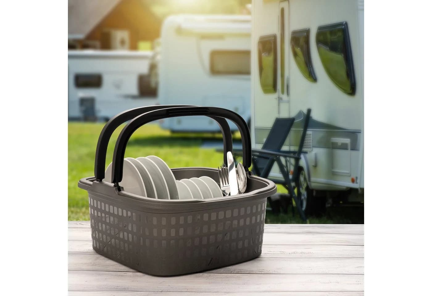 Hausfelder Kunststoffspüle Camping Spülset 2er Set Anthrazit Weiß - Bild 5