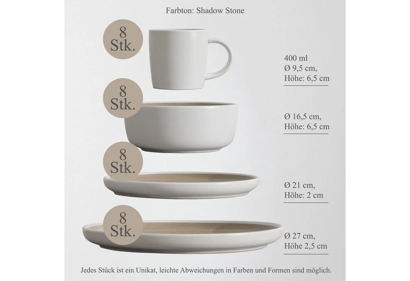 Hausfelder Geschirr-Set 32-tlg. Steinzeug Beige Shadow Stone