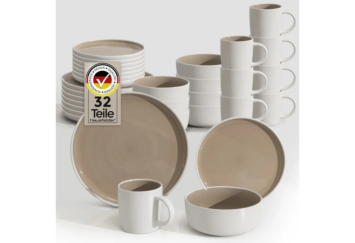 Hausfelder Geschirr-Set 32-tlg. Steinzeug Beige Shadow Stone - Bild 2