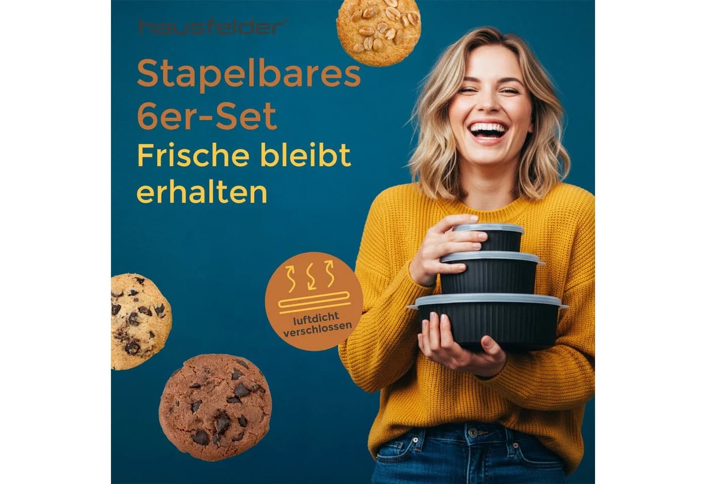 Hausfelder Frischhaltedosen 6er Set Rund Kunststoff Schwarz