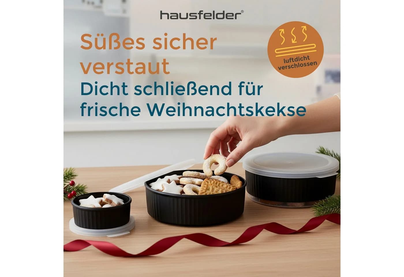Hausfelder Frischhaltedosen 6er Set Rund Kunststoff Schwarz - Bild 3