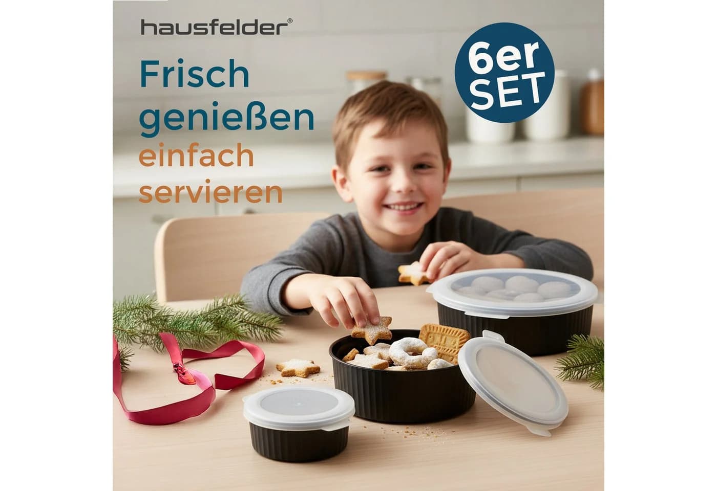 Hausfelder Frischhaltedosen 6er Set Rund Kunststoff Schwarz - Bild 4