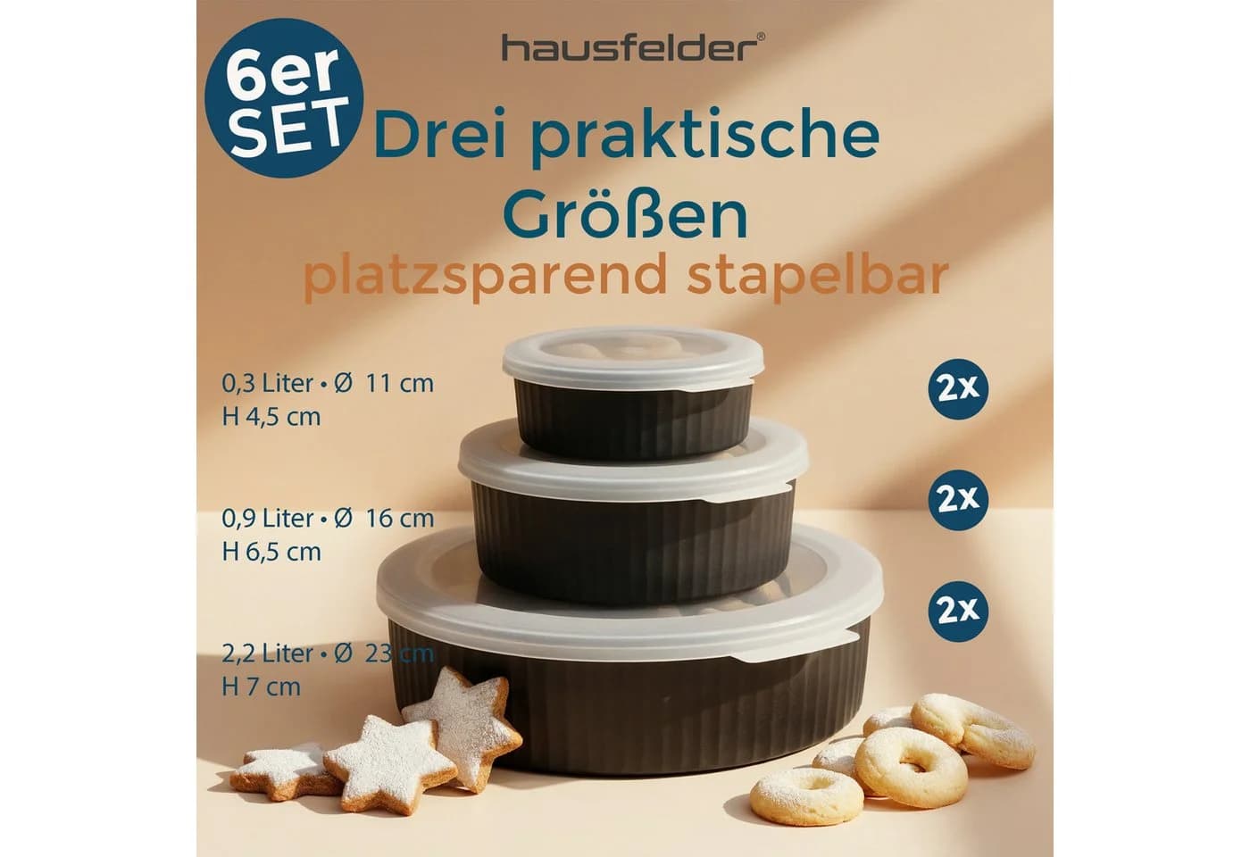 Hausfelder Frischhaltedosen 6er Set Rund Kunststoff Schwarz - Bild 5