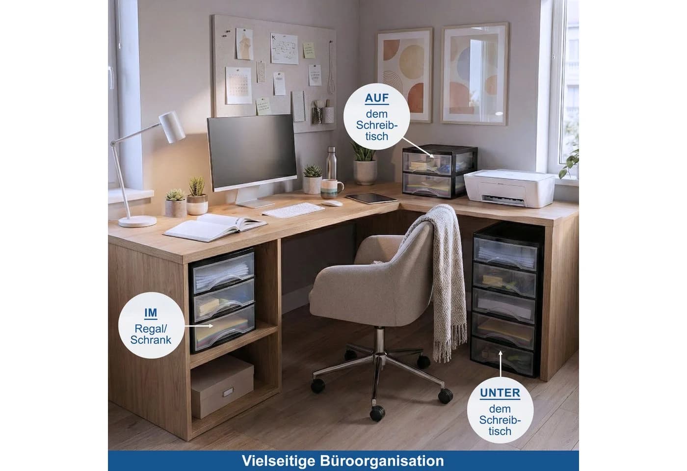 Hausfelder Schubladenbox Schubladenschrank A4 mit 5 Schubladen, Schreibtisch Ordnungssystem, leicht zu reinigen, BPA-freier Kunststoff - Bild 3