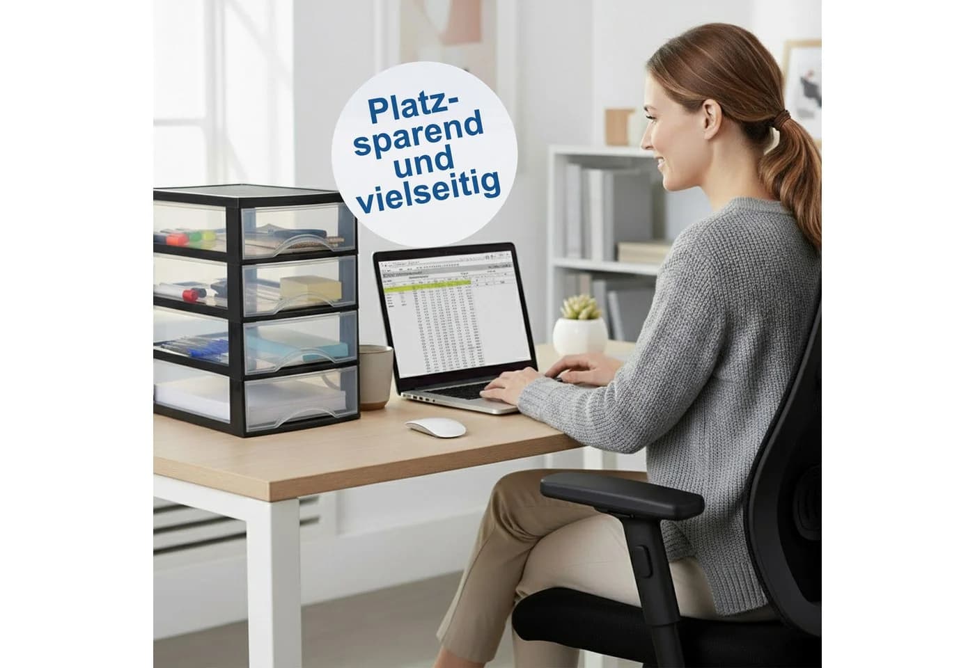 Hausfelder Schubladenbox Schubladenschrank A4 mit 5 Schubladen, Schreibtisch Ordnungssystem, leicht zu reinigen, BPA-freier Kunststoff - Bild 4