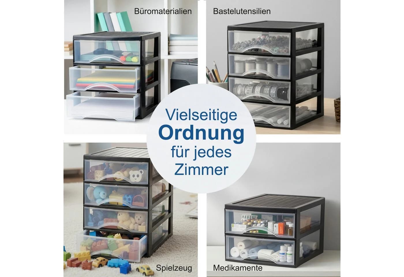 Hausfelder Schubladenbox Schubladenschrank A4 mit 5 Schubladen, Schreibtisch Ordnungssystem, leicht zu reinigen, BPA-freier Kunststoff - Bild 5