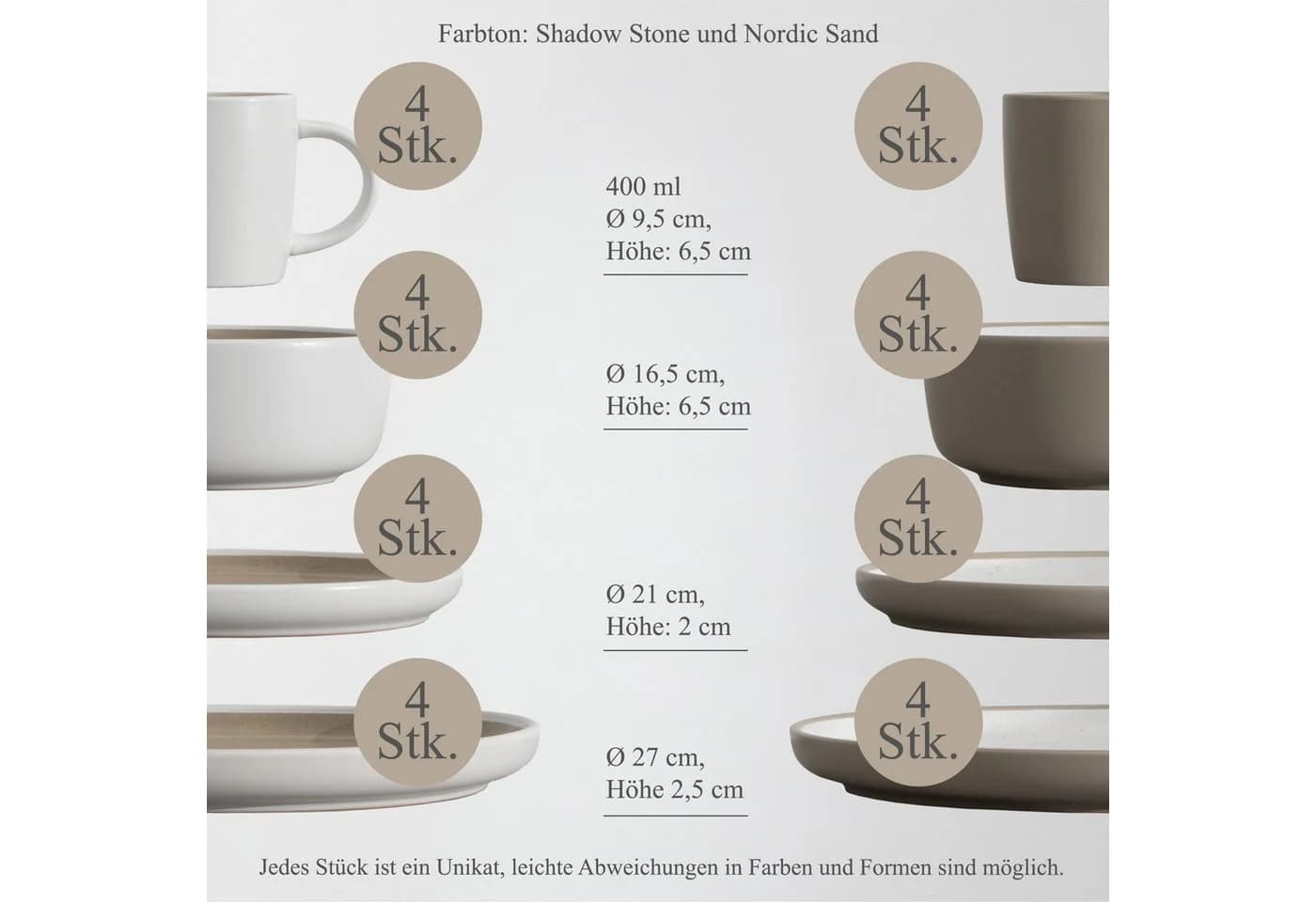 Hausfelder Geschirr-Set Steingut 32-tlg. für 8 Personen Beige