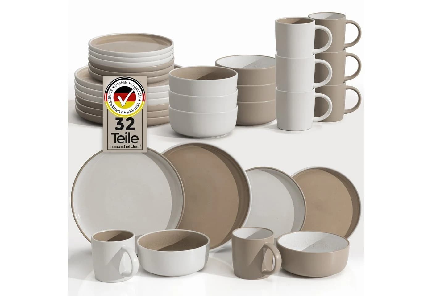 Hausfelder Geschirr-Set Steingut 32-tlg. für 8 Personen Beige - Bild 2