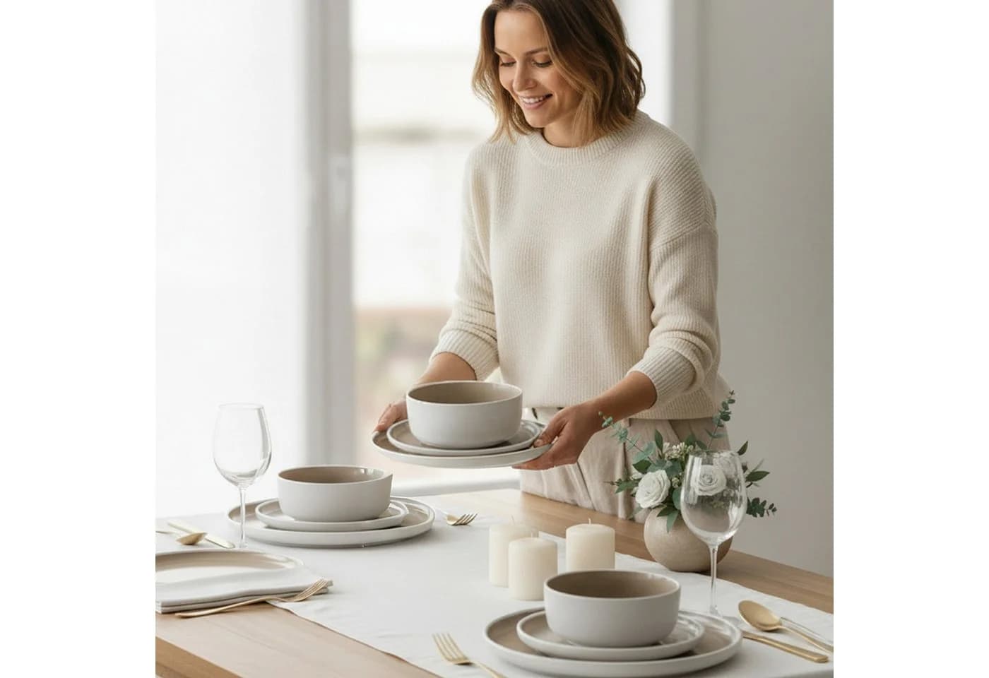 Hausfelder Geschirr-Set Steingut 32-tlg. für 8 Personen Beige - Bild 4