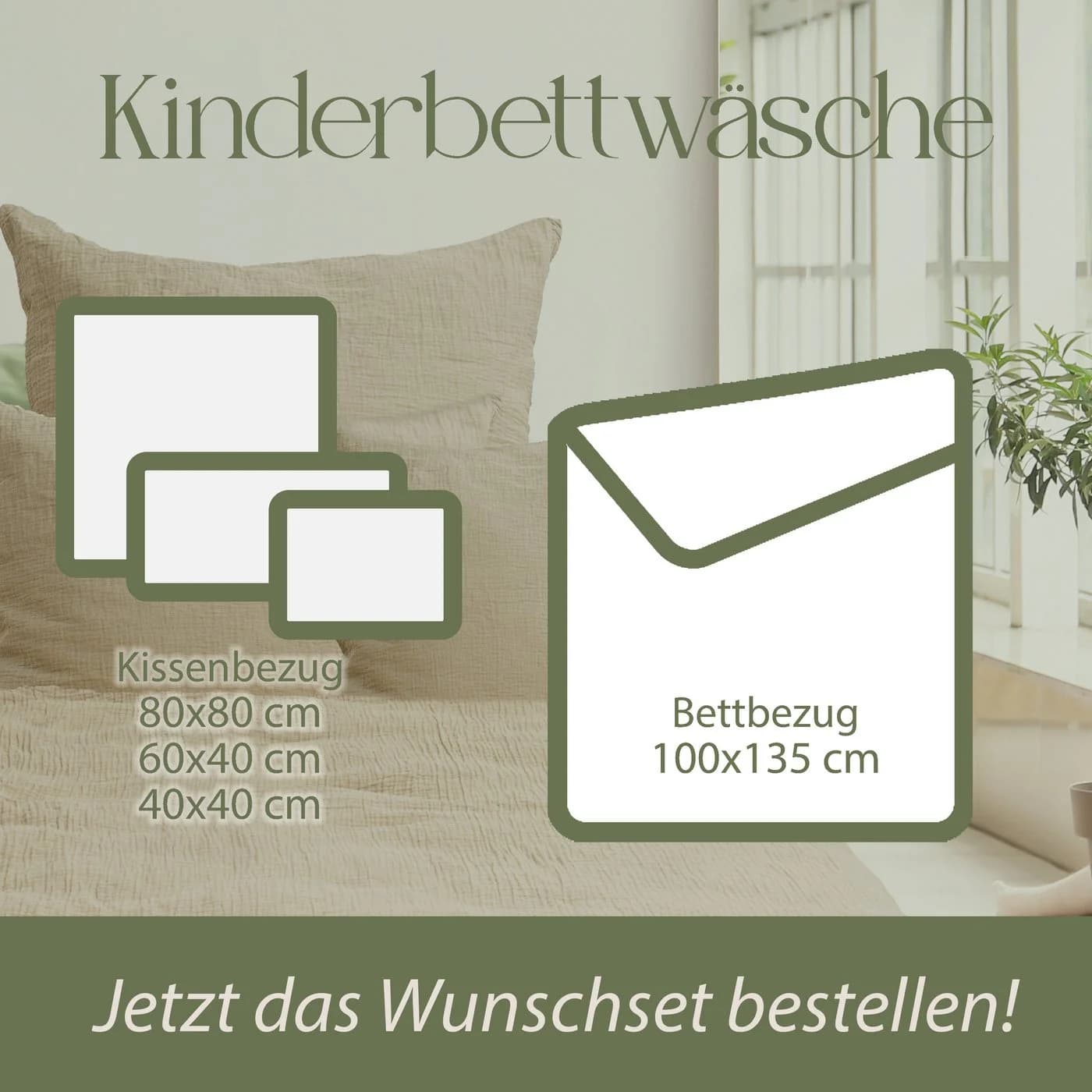 Hausfelder Kinderbettwäsche Set 2-teilig Crinkle-Effekt Grün
