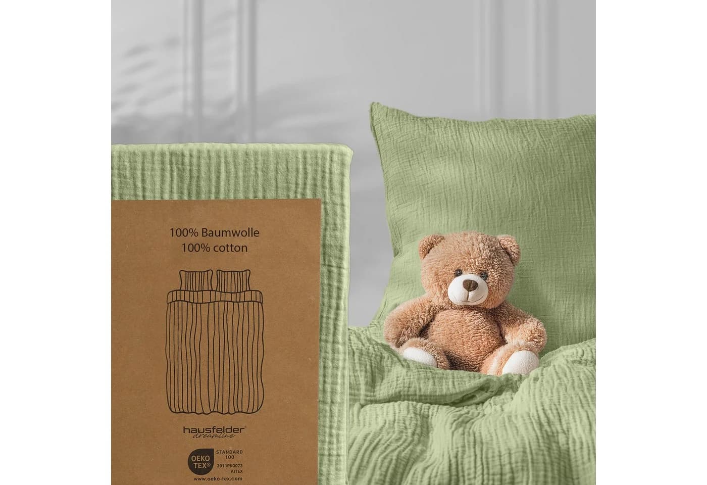 Hausfelder Kinderbettwäsche Set 2-teilig Crinkle-Effekt Grün - Bild 2