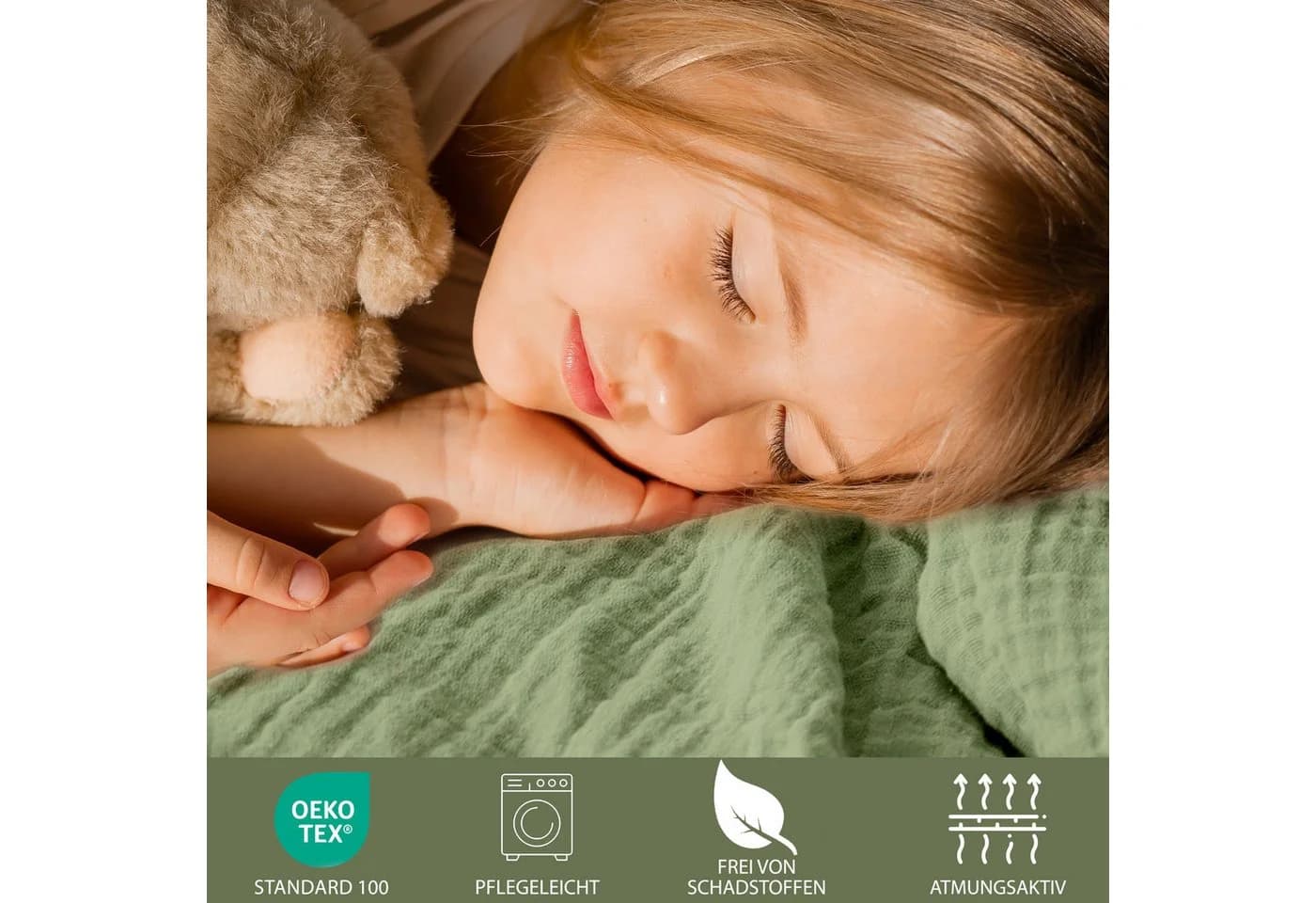 Hausfelder Kinderbettwäsche Set 2-teilig Crinkle-Effekt Grün - Bild 4