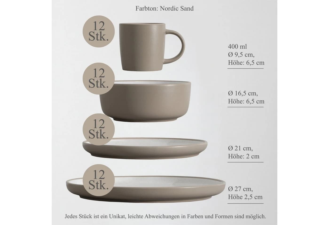 Hausfelder Geschirr-Set 48-tlg. Steingut Nordic Sand Beige