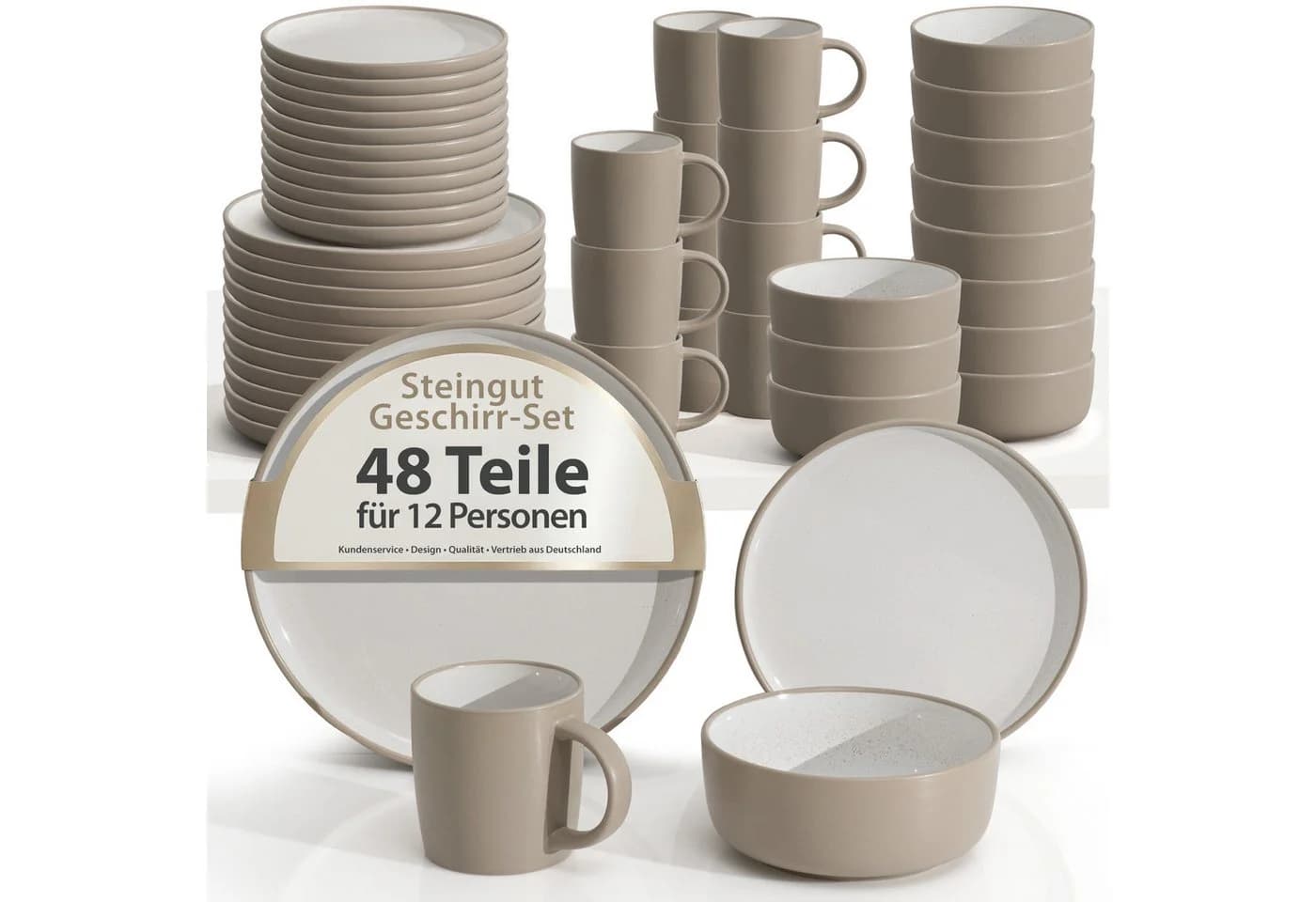 Hausfelder Geschirr-Set 48-tlg. Steingut Nordic Sand Beige - Bild 2