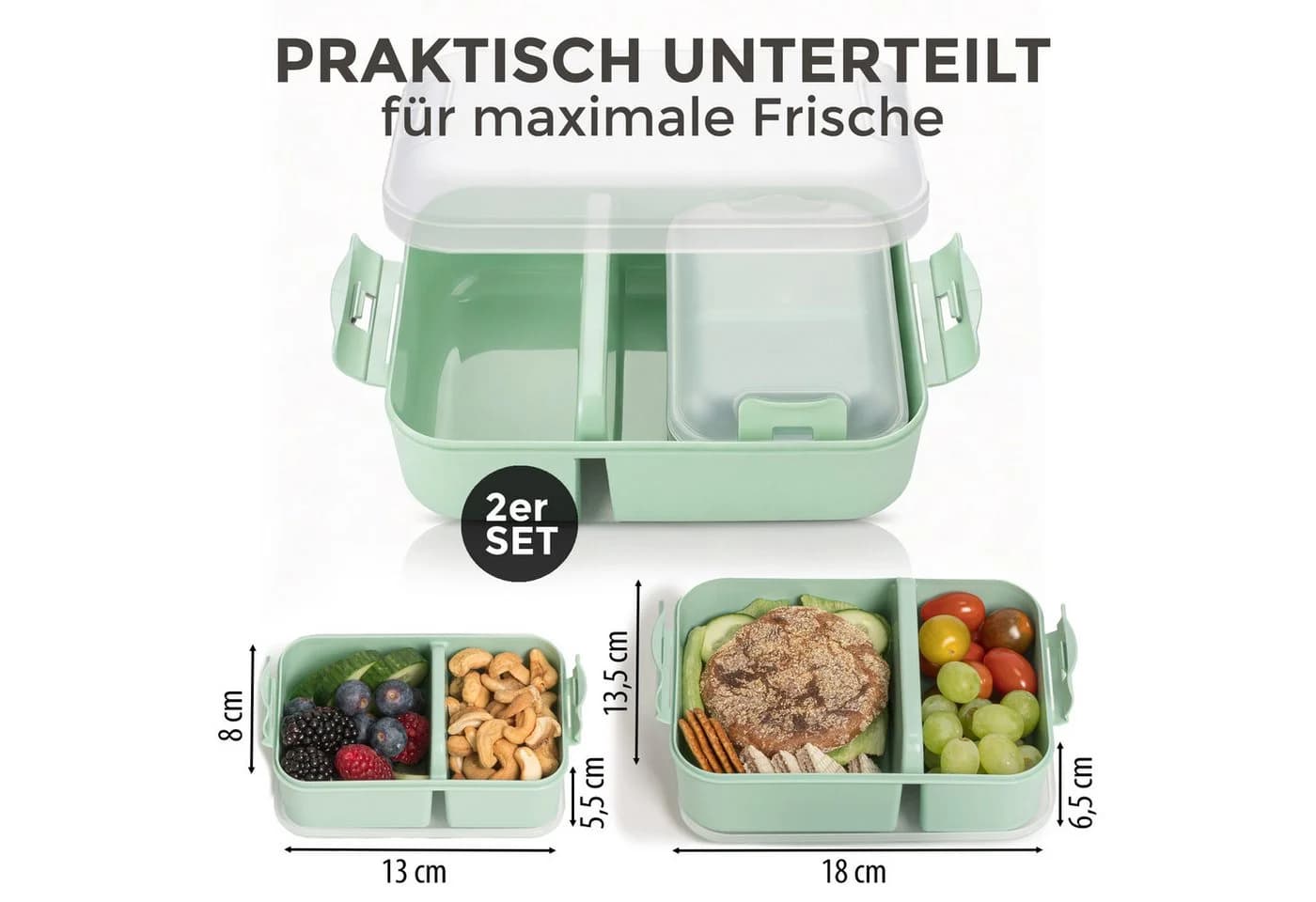 Hausfelder Lunchbox Brotdose 2er Set Grün Kunststoff BPA-frei