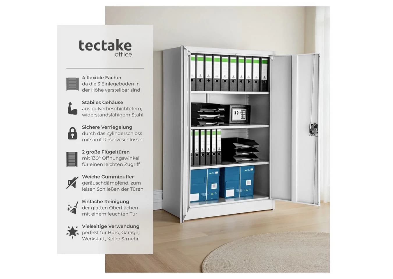 tectake Aktenschrank Komplettset Grau mit Schlüssel - Bild 2
